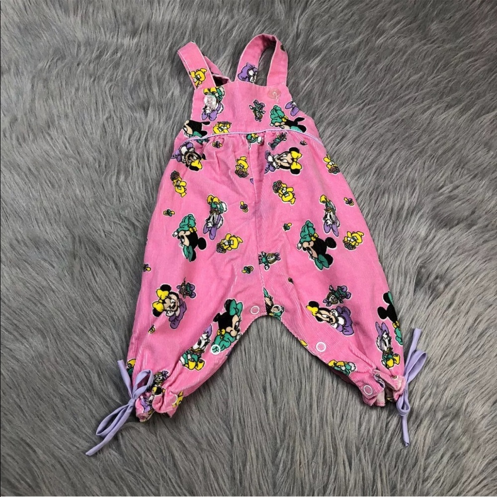 Vintage Disney Baby Girls Pink Corduroy Minnie Daisy Romper